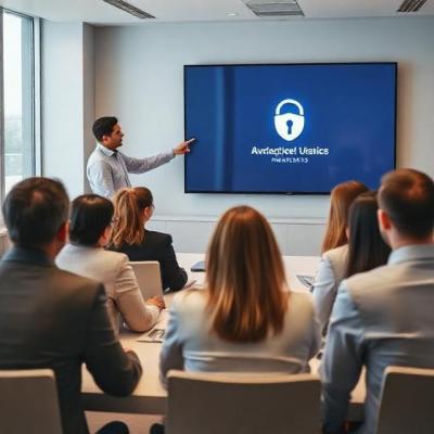 cybersecurity awareness training presentation with team and Security Awareness slide